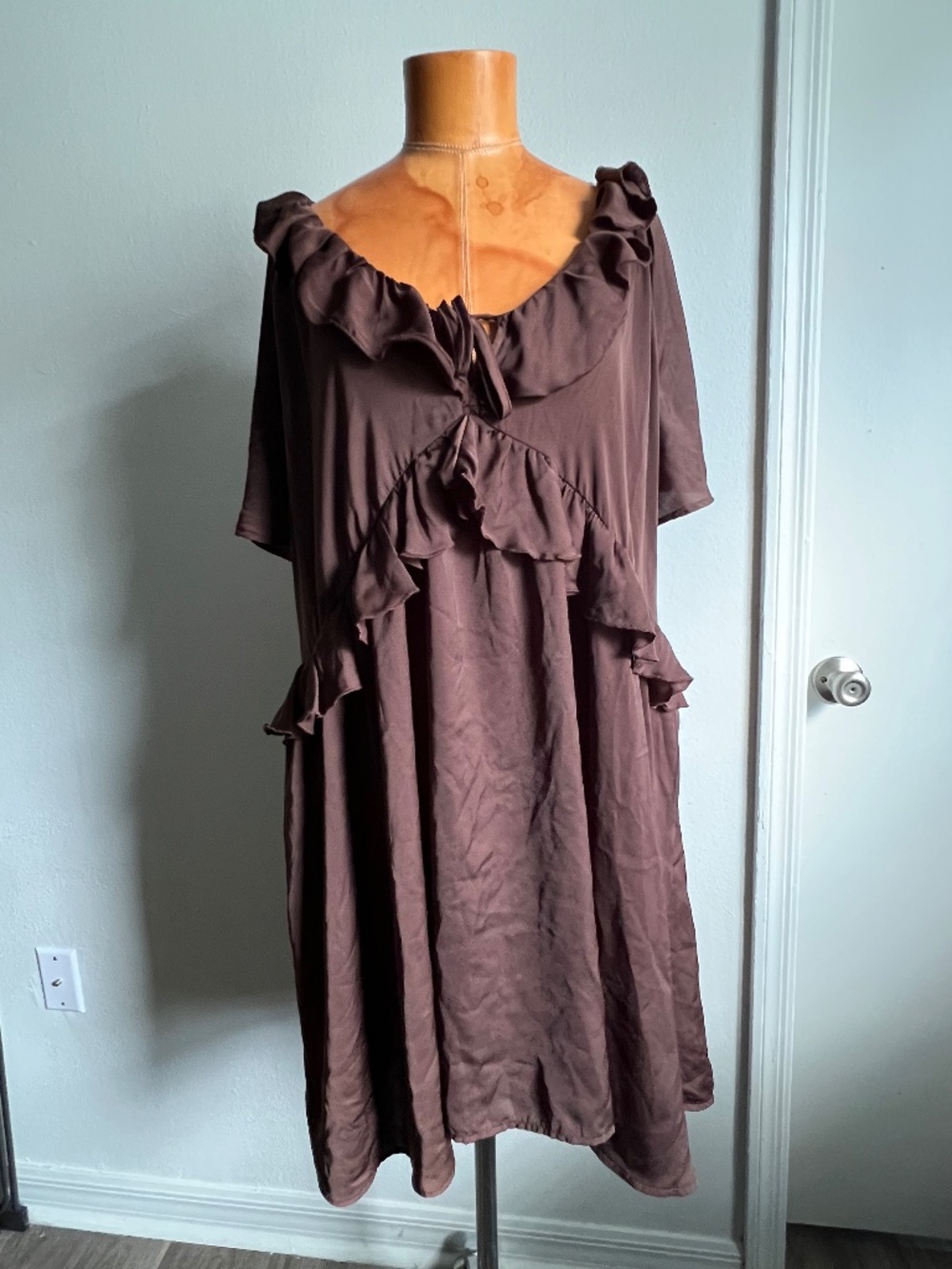 Old Navy Earthen Brown Satin Ruffle Mini Dress